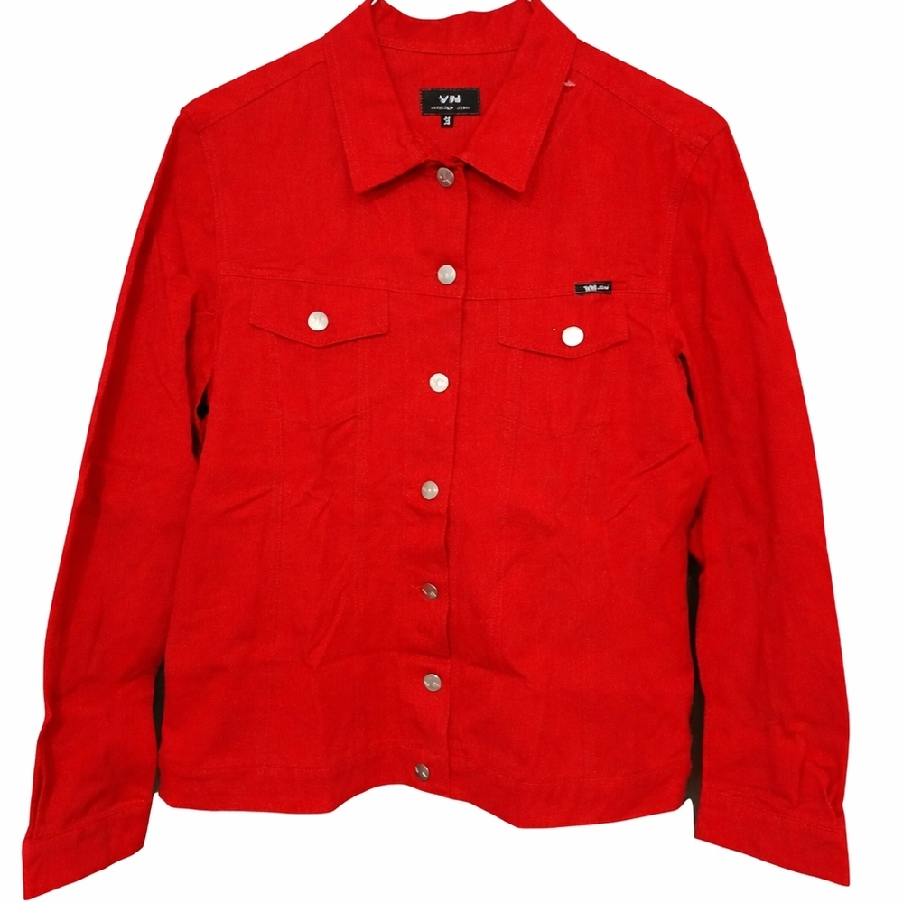 Votre Nom Red Button-Front Denim Jacket